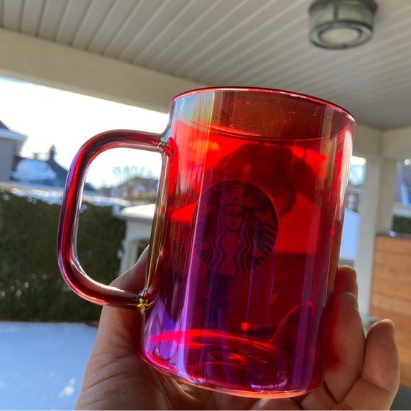 Starbucks Red Rainbow Iridescent Christmas 2019 Mug Cup Glass 14floz - Picture 2 of 6